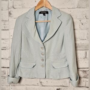 Kasper Light Blue Tweed Style Cropped Blazer Jacket Petite 8P Y2K